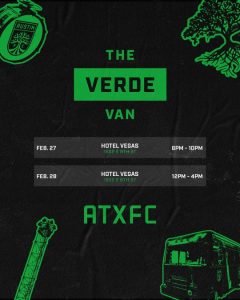 Austin FC Verde Van at Hotel Vegas
