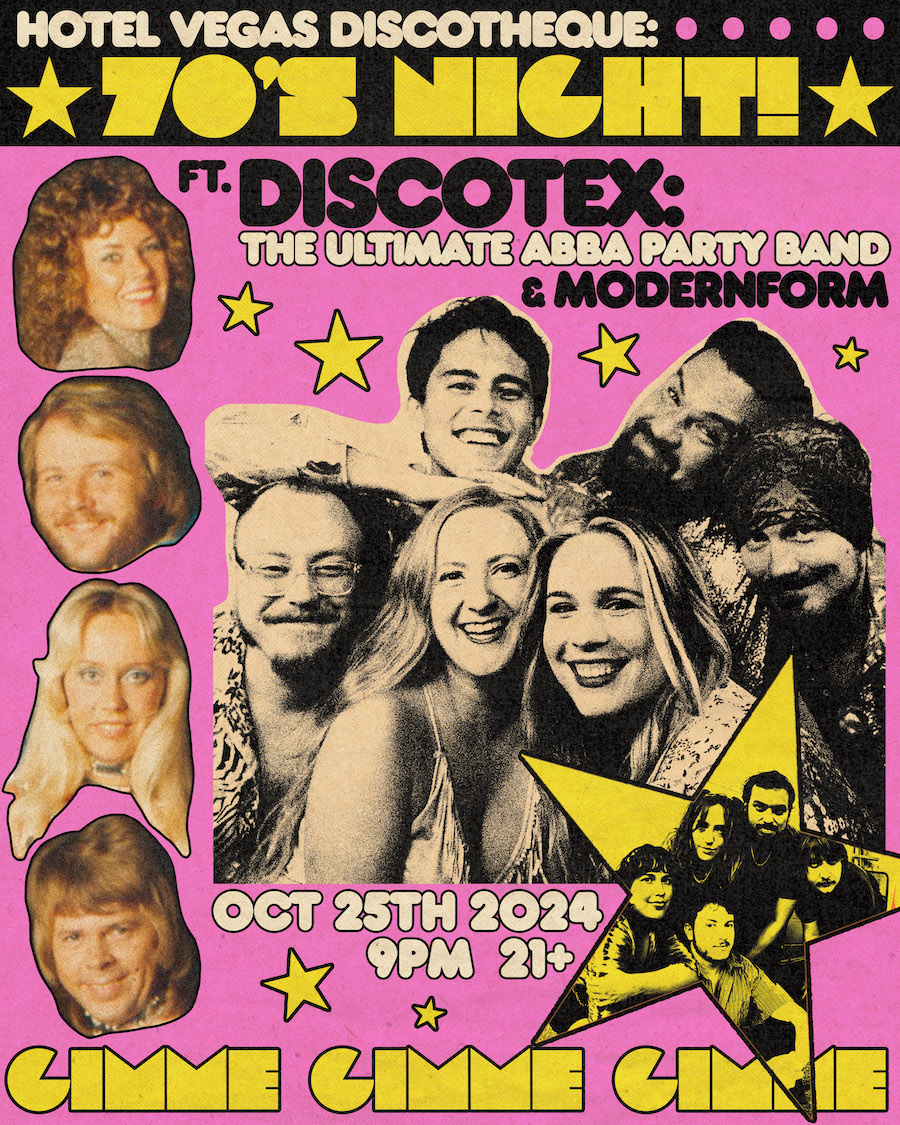 Hotel Vegas Discotheque: 70's Night! ft. DiscoTex: The Ultimate ABBA Party Band & modernform